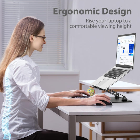 Adjustable Laptop Stand for Desk, Metal Foldable Laptop Riser, Portable Laptop Holder Mount, Ventilated Cooling Computer Notebook Stand Compatible with 10-15.6” Laptops